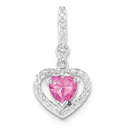 Sterling Silver Polished Pink and White CZ Heart Slide Pendant Sterling Silver Polished Pink and White CZ Heart Slide Pendant